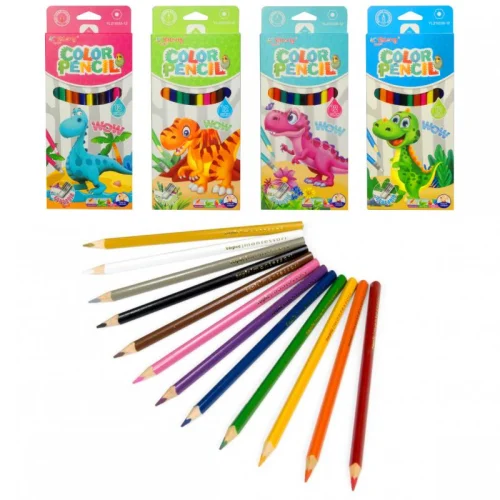 Kredki Ołówkowe 12 Kolorów z Temperówką – Dinozaur