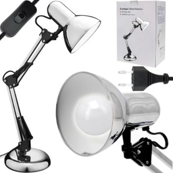 METALOWA LAMPKA BIURKOWA SREBRNA CHROM