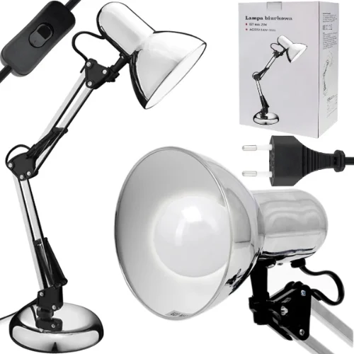 METALOWA LAMPKA BIURKOWA SREBRNA CHROM