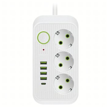 Listwa Zasilająca 8w1 z USB-C | 3 Gniazda,  Biały