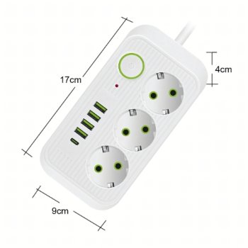 Listwa Zasilająca 8w1 z USB-C | 3 Gniazda,  Biały