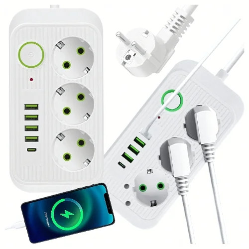 Listwa Zasilająca 8w1 z USB-C | 3 Gniazda,  Biały
