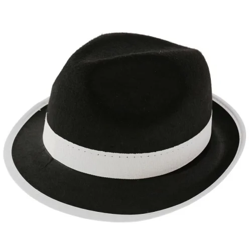 Kapelusz "Gangster", czarny z białą lamówką, rozm.